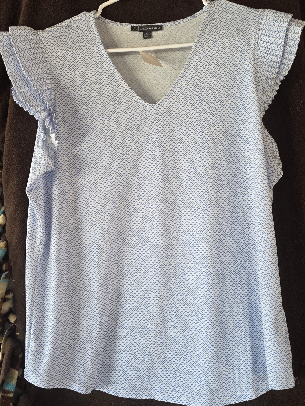 Adrianna Papell Light Blue V-Neck Flutter Sleeve Top A0003